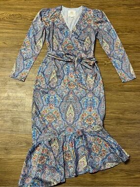 Nicoblu Marielle Midi Dress Kaleidoscope Paisley Ruffle Boho Chic Flowy Feminine
